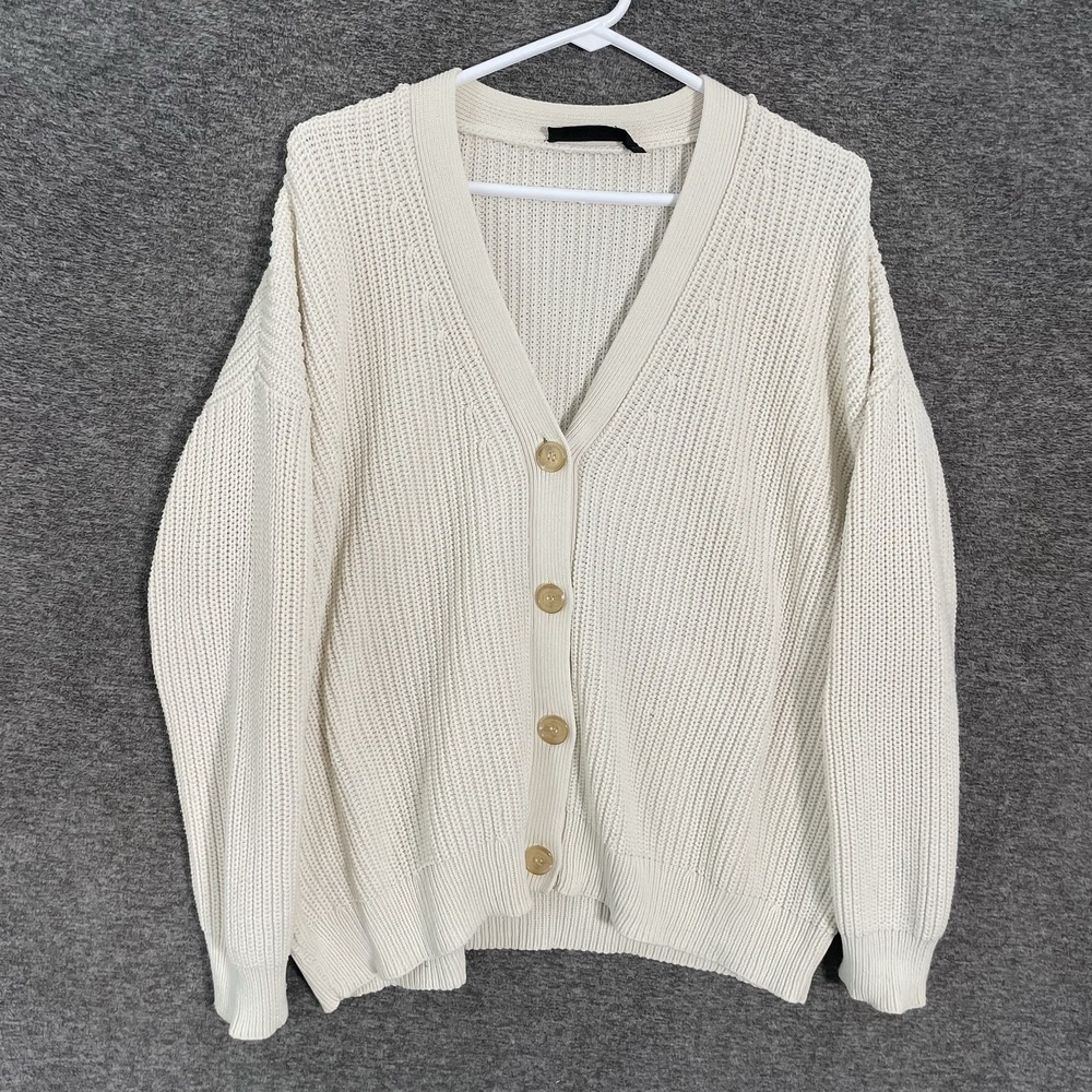 Jenni Kayne Cardigan Sweater Womens XXS White Cotton Blend V Neck Button Front
